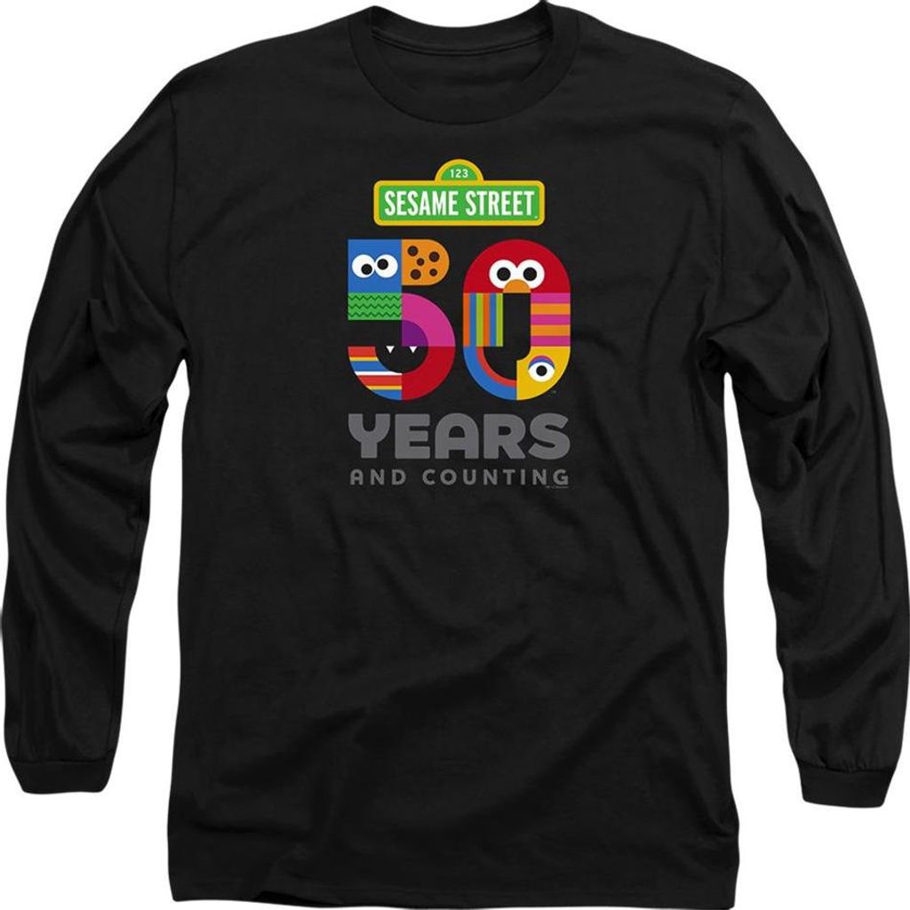 Sesame Street - "50 Years" T-Shirt für Herren/Damen Uni, Langärmlig TV21732 (S) (Schwarz)