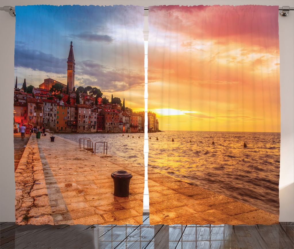 ABAKUHAUS Natur Rustikaler Gardine, Sonnenuntergang Küste Küste, Schlafzimmer Kräuselband Vorhang mit Schlaufen und Haken, 280 x 225 cm, Braunes...