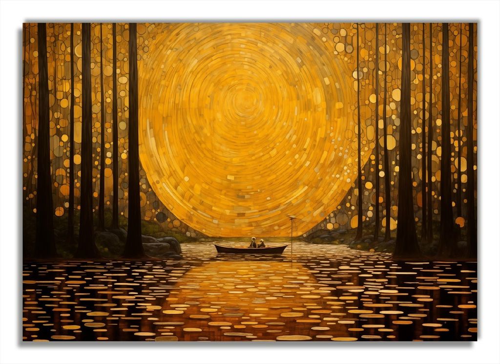 Wallario selbstklebendes Poster - Goldene Flussfahrt, Größe: 70 x 100 cm