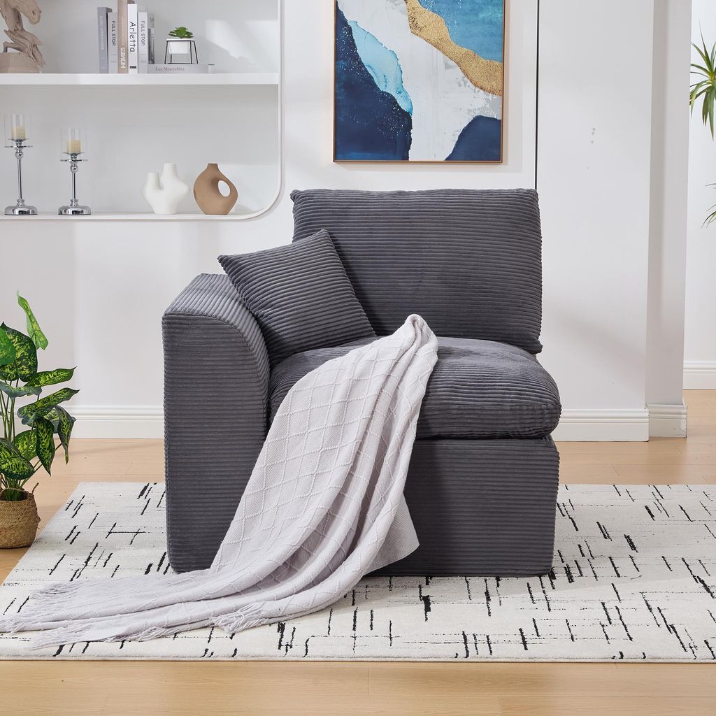 MODFU Klassische Relaxsessel Relaxsofa Loungesessel mit abnehmbarer Bezug und Schaumstoffkissen,Einzelsitzsofa Ecksofa mit Konstruktion,Grau