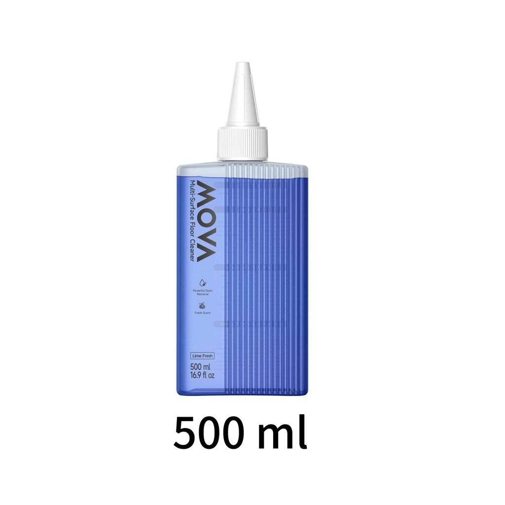 A bottle of cleaning solution with a white cap and nozzle, against a white background.