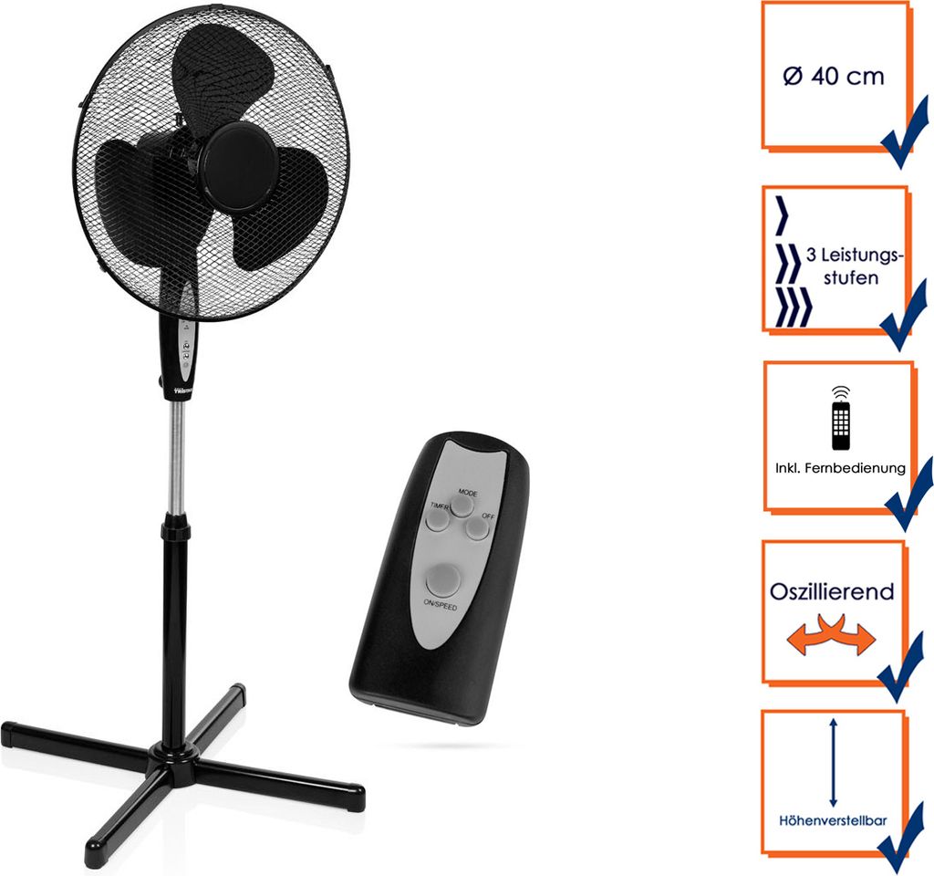 Oscillante nero con telecomando e timer Generatore di vento Immagine del prodotto 