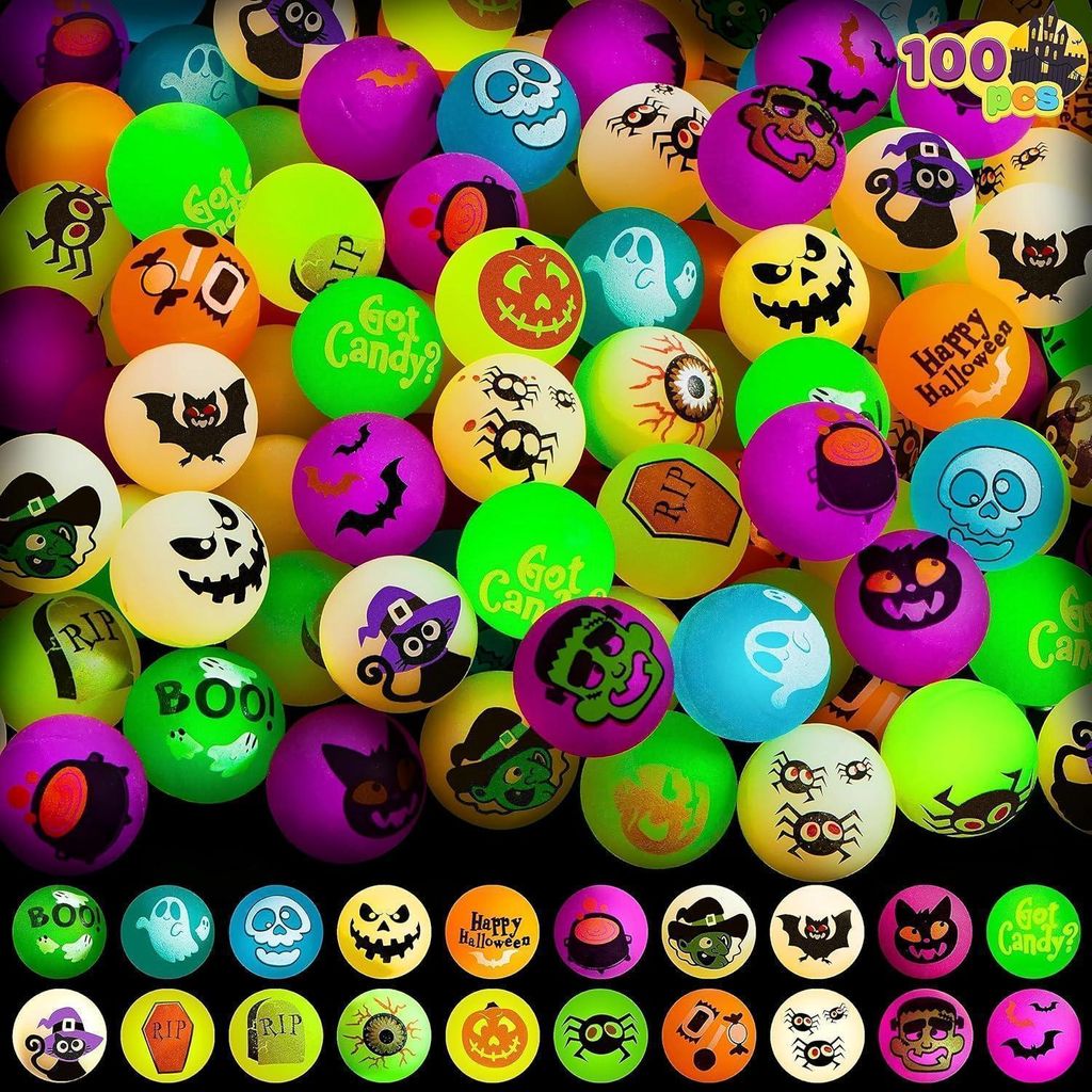 JOYIN 100 Stück Halloween Flummi im Dunkeln leuchtende Produktbild 