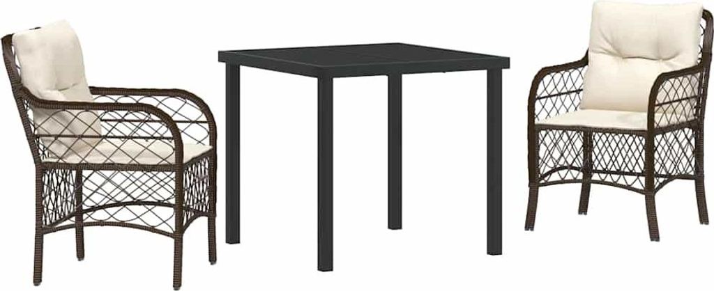 Garten Essgruppe mit Kissen 3 pcs Braun Poly-Rattan