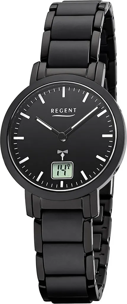 Montre Femme Radio-pilotée avec Bracelet Métal et Cadran Noir Regent