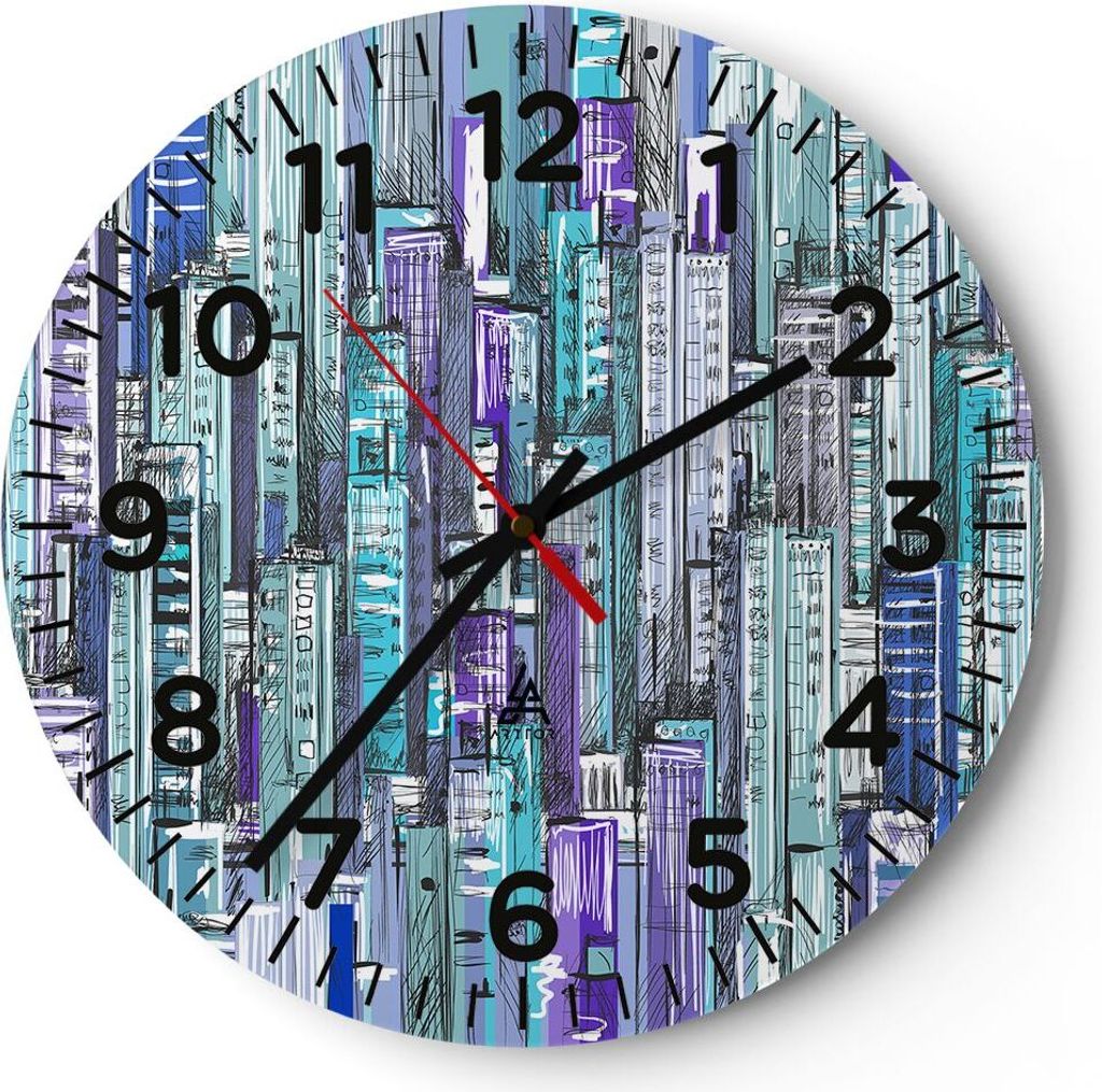 Wanduhr - Rund - Glasuhr - Abstraktion modern - 30x30cm - Schleichendes Uhrwerk - Lautlos - zum Aufhängen bereit - Dekoration Modern - Wanddekorat...