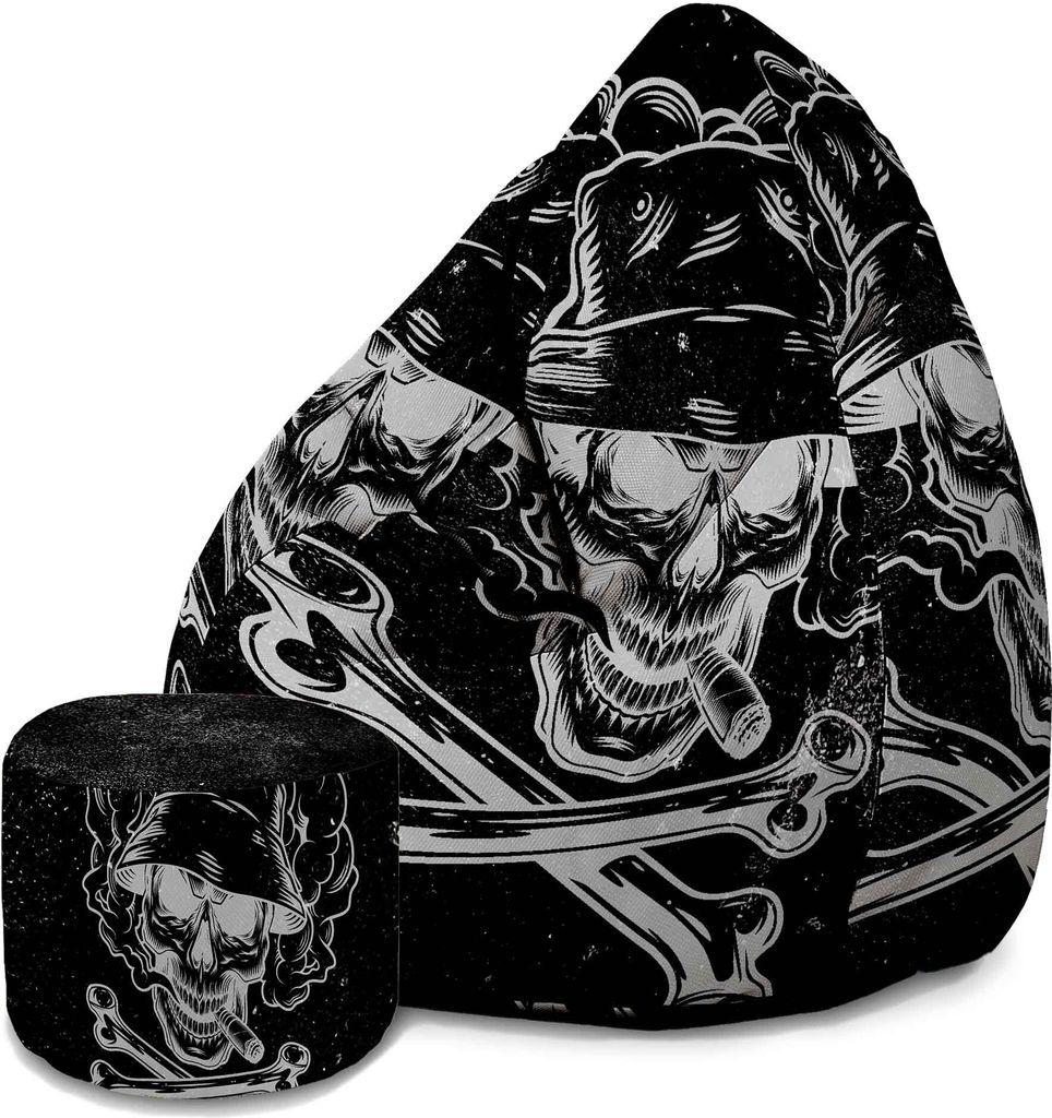 Dreamroots Bean Bag 80x80x120cm Sitzsack mit Lehne und Hocker und Bezug Sitzkissen Boden Chill Sack Bubibag Sitzsack Sitzsack mit Füllung Smokey Man
