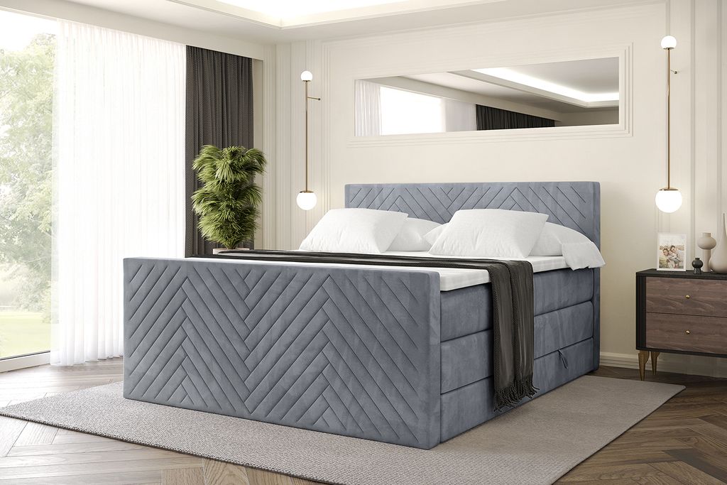 ALTDECOR Boxspringbett mit Matratze und Lattenrost, Topper, Polsterbett mit Bettkasten, Bett mit Stauraum H3- und H4- Matratze, Doppelbett, Springb...