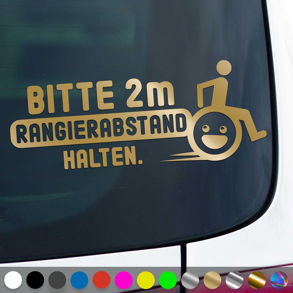 PantherPixel 2m Rangierabstand Aufkleber Halten Rollstuhlfahrer Sticker Auto Geschenkidee Farbe Gold