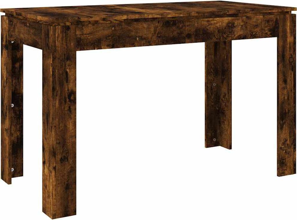 A wooden dining table on a white background.