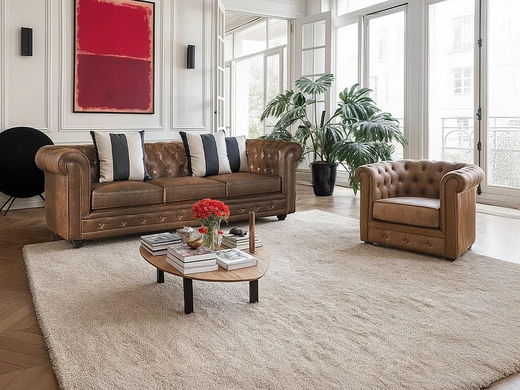 CHESTERFIELD Sessel aus Mikrofaser mit gealterter Lederoptik