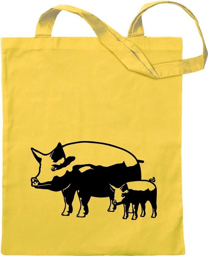 Kiwistar - Baumwolltasche - gelb - Schwein Motiv 8 - Sau - Baby - Tragetasche Stoffbeutel Umhängetasche Langer Henkel