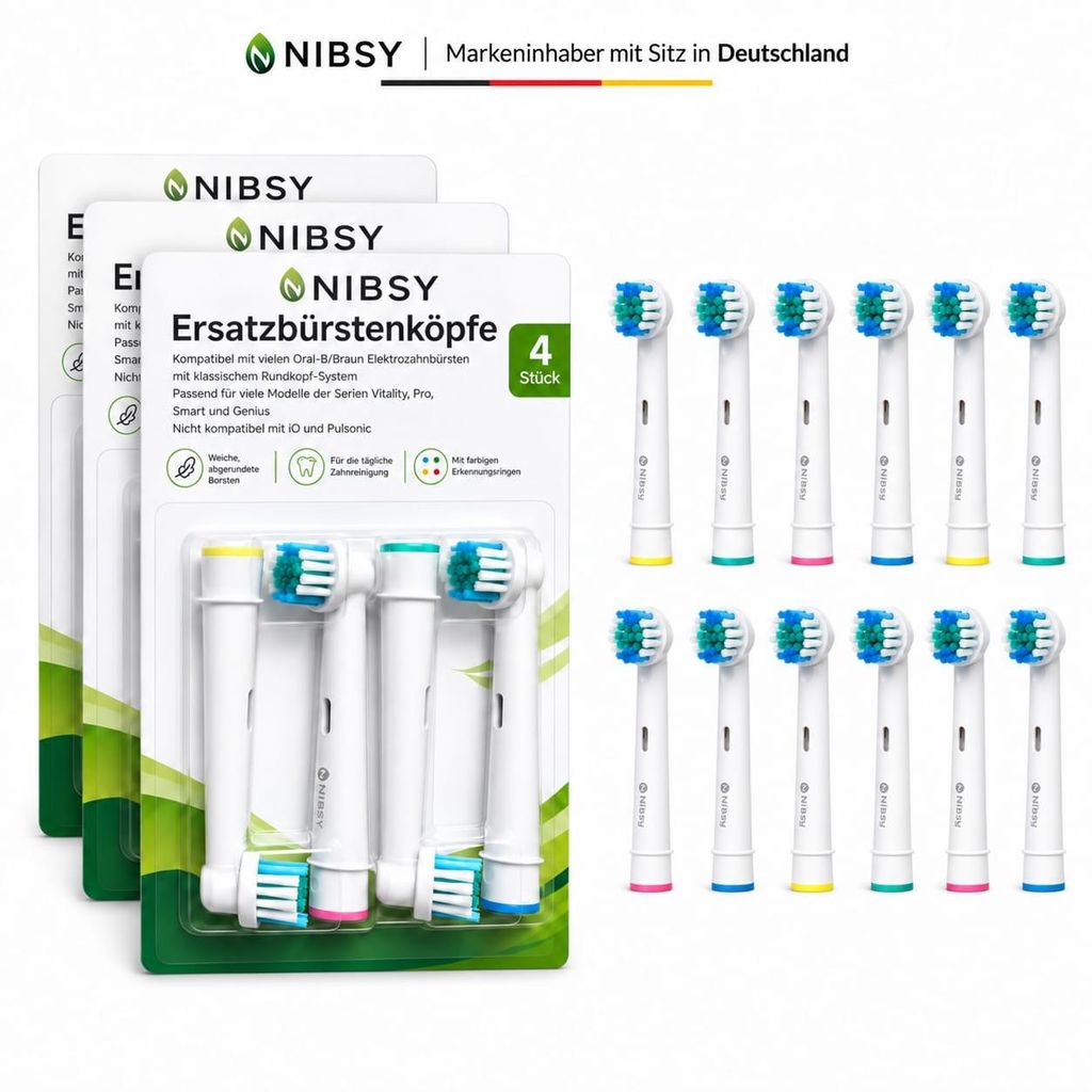 12 Stück NIBSY Aufsteckbürsten kompatibel mit Oral B, weiß Produktbild 