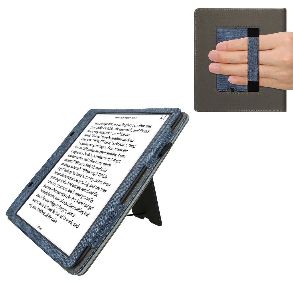 kwmobile Hülle kompatibel mit Amazon Kindle Scribe (2022/2024) Hülle - Flip Case mit Handschlaufe - Kunstleder Cover - Dunkelblau Dunkelgrau