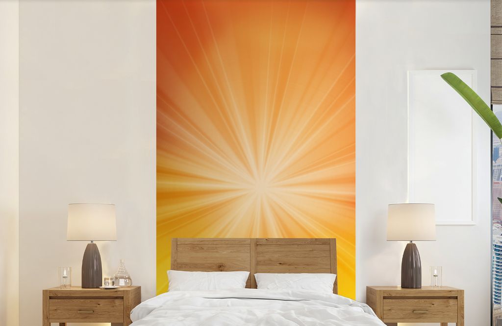 MuchoWow Fototapete für Wohnzimmer oder Schlafzimmer Wandtapete Vinyl Motivtapete Gelbes Glühen um einen Stern - 120x240 cm - Hintergrundbild