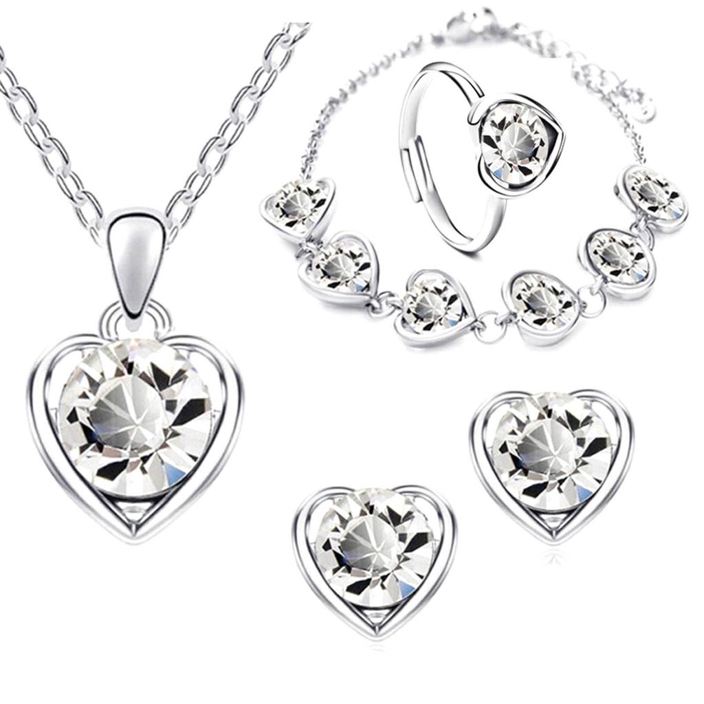 4 Teile/satz Glänzende Elegante Halskette Ohrringe Armband Ring Einstellbare Frauen Strass Herz Anhänger Halskette Set Schmuck Zubehör-8