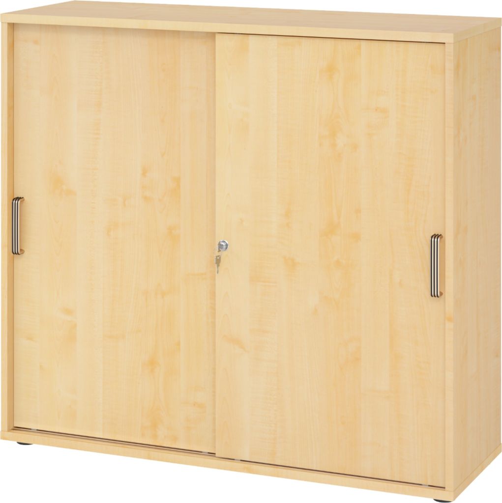 bümö Schiebetürenschrank office - 3 Ordnerhöhen - Nachbildung Ahorn, Griff: Streifengriff (Kunststoff)