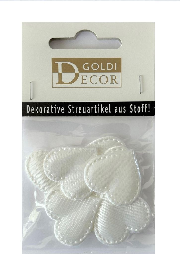 HERZ Satinoptik 32mm. 8 Herzen aus Textil zur Streudeko in WEISS