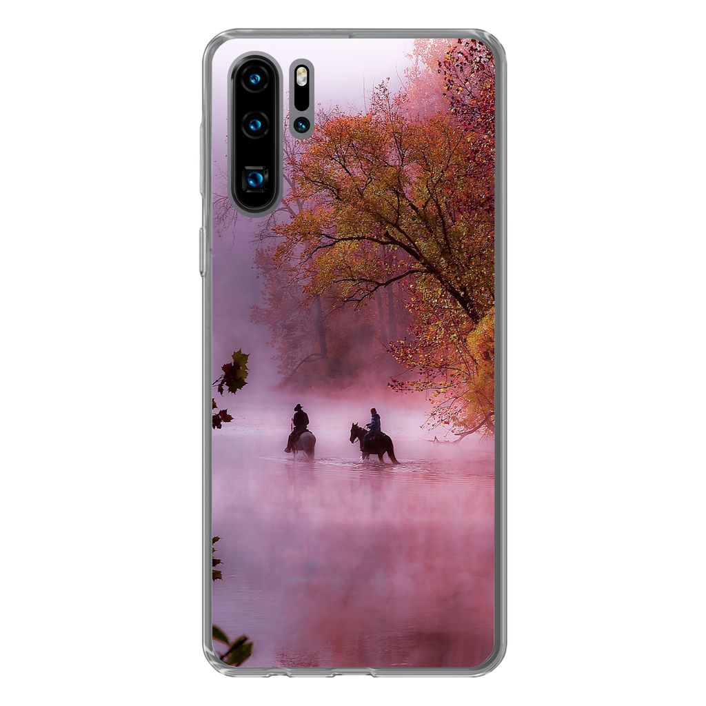 MuchoWow Handyhülle Schutzhülle Hülle für Huawei P30 Pro Pferde - Nebel - Wald Silikon Softcase Handy Hülle - Schutzdeckel