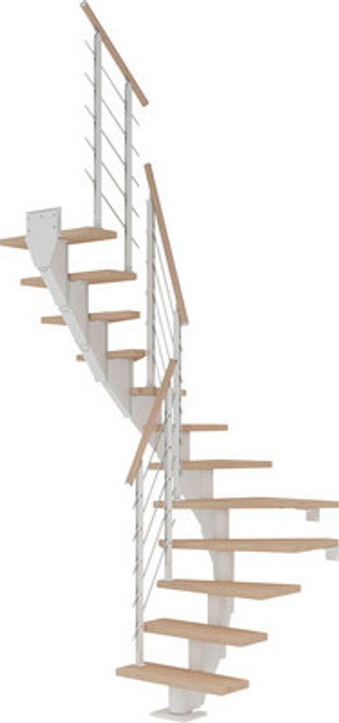Pertura Mittelholmtreppe Malva Eiche Leimholz Weiß 1/2-gewendelt 75 cm 12 Stufen / 13 Steigungen Stabgeländer Reinweiß R