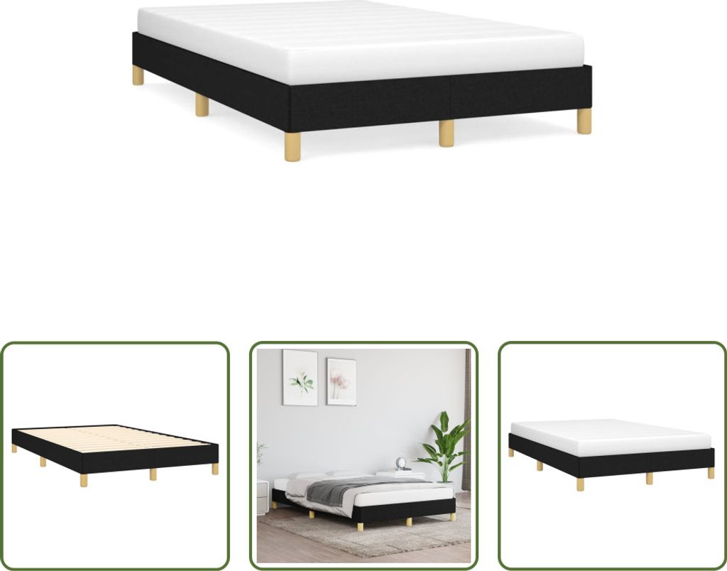 The Living Store Bettgestell Schwarz 120x190 cm Stoff