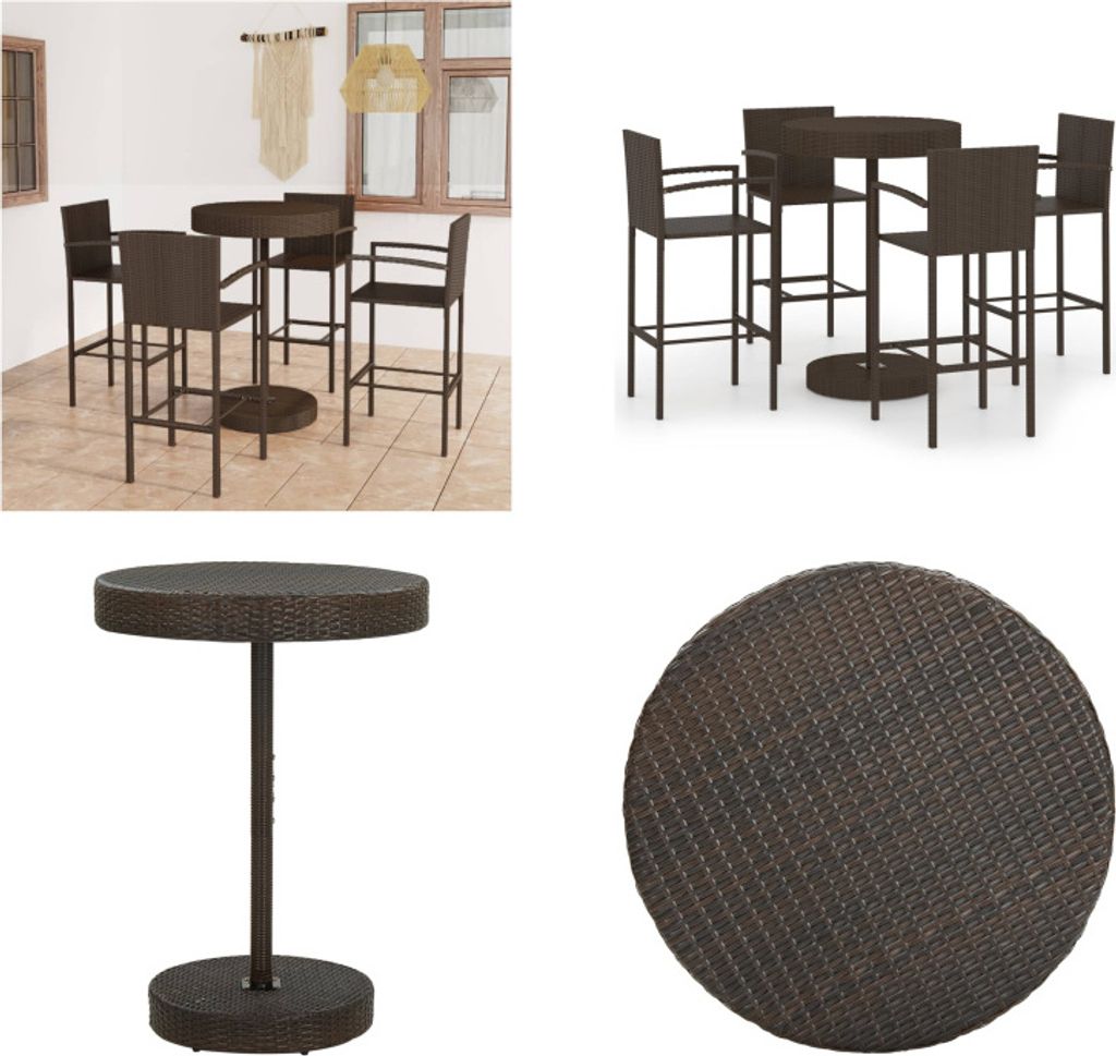 vidaXL 5 tlg. Gartenbar Set Poly Rattan Braun - Bar-Set - Bar-Sets - Bartisch Und Barhocker - Bartisch