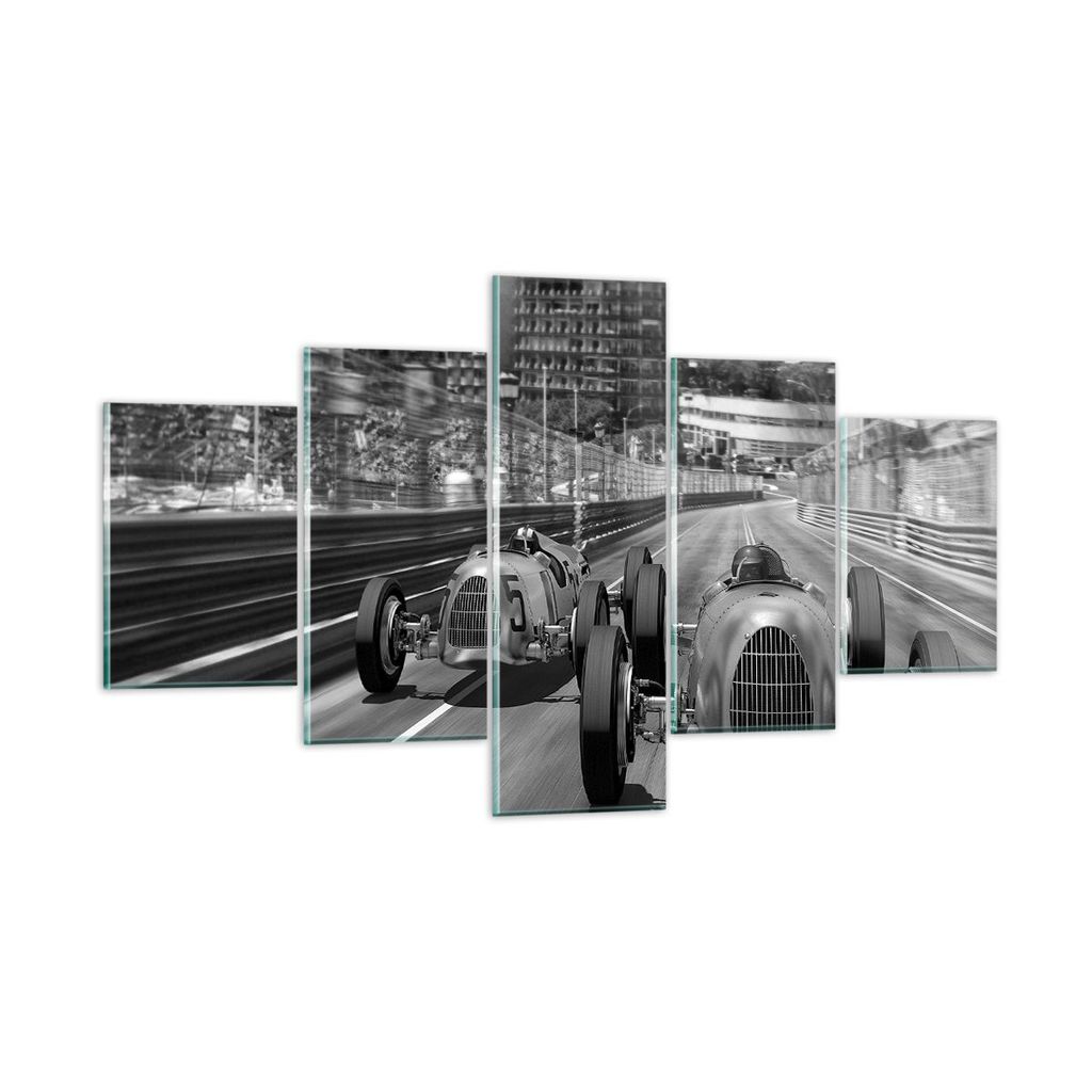Bilder auf glas - 5 Teile - Formel 1 Retro - 125x70cm - Glasbilder - Wandbilder - Bilder - zum Aufhängen bereit - Wanddekoration aus Glas - Glas B...