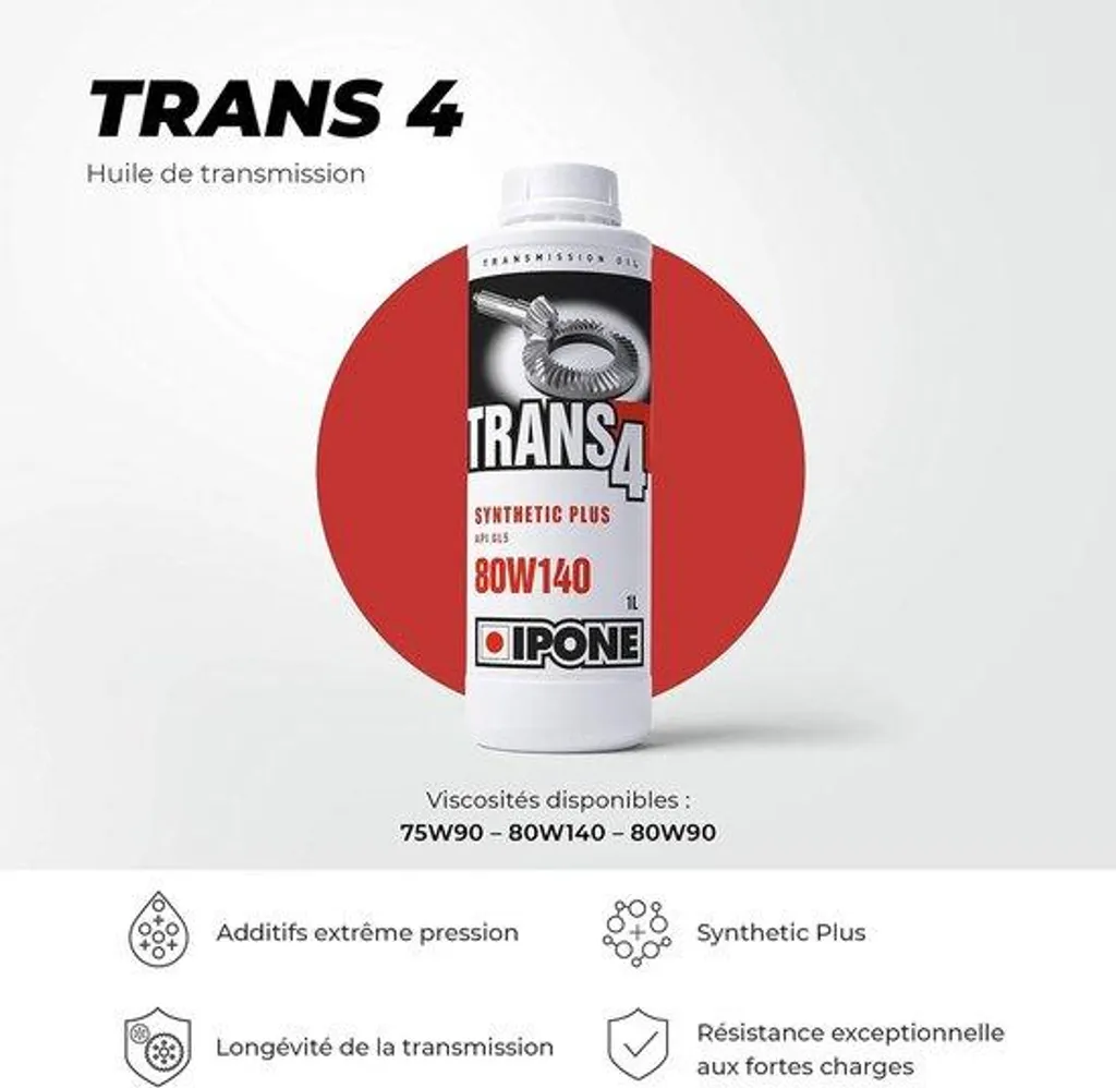 Huile de transmission 80W140 Trans 4 idéale pour les longs trajets moto