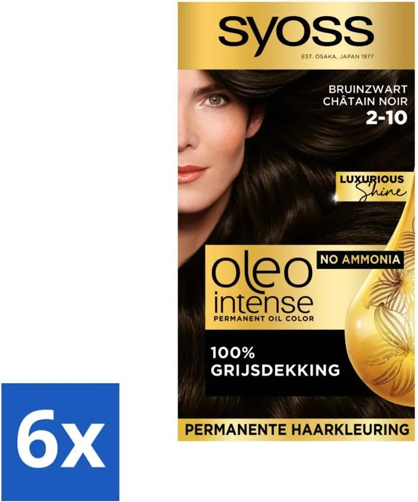 SYOSS - Oleo Intense 2-10 - Tintura per capelli - Colore permanente per capelli - Marrone-nero - Colore a lunga durata - Confezione risparmio - 6 pezzi