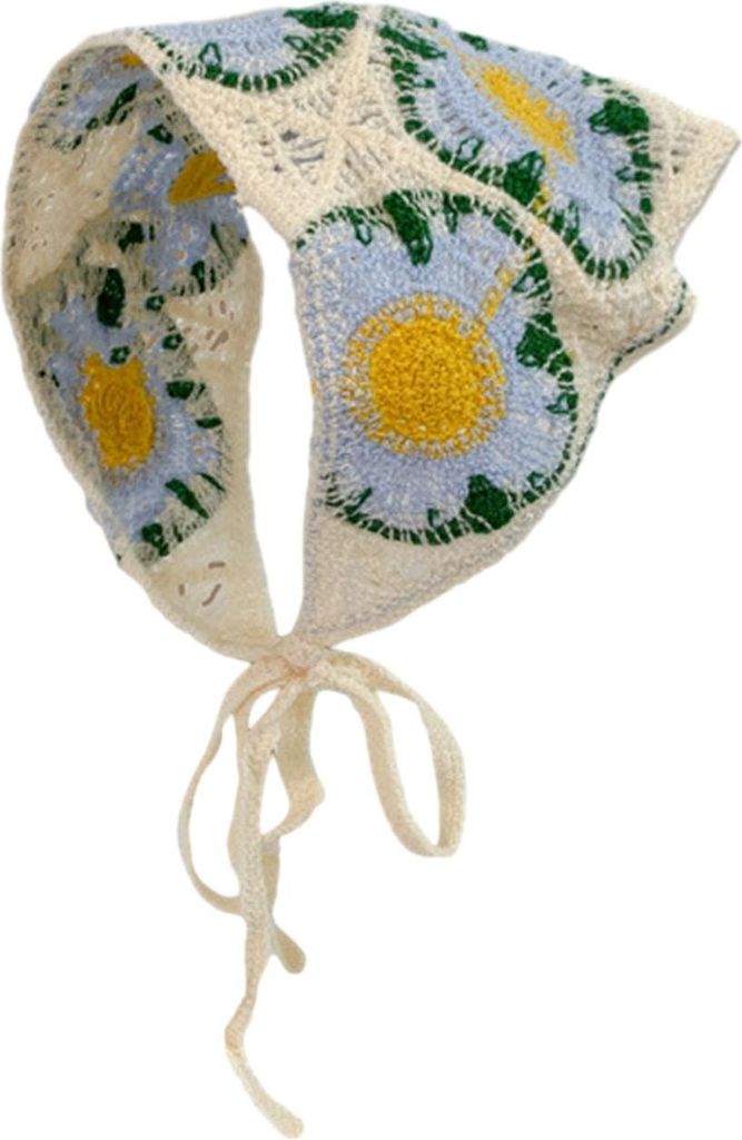 Kopftuch im pastoralen Stil, gehäkeltes Blumenmuster, Schnür-Strickturban, atmungsaktives Strick-Kopftuch, Haar-Accessoires