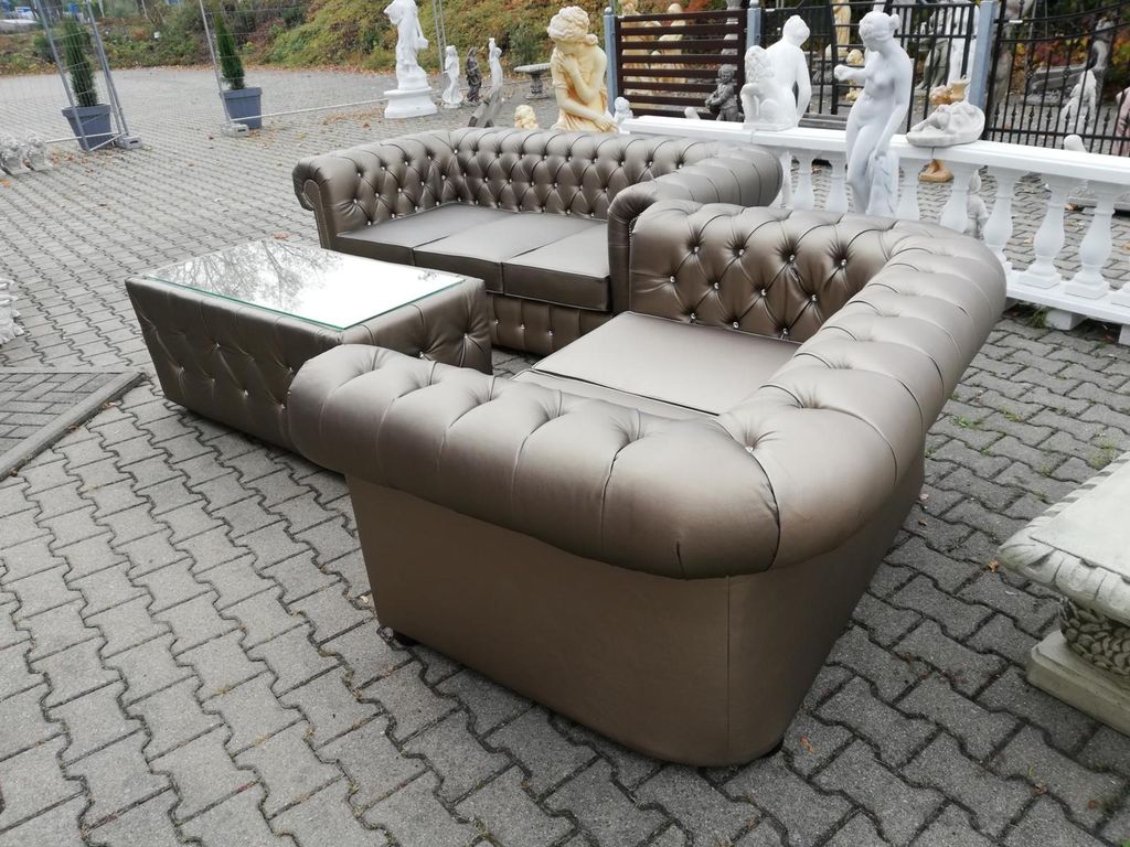 Chesterfield Leder Sofagarnitur Komplett Set Sofa Couch 3+2 + Couchtisch Sitz