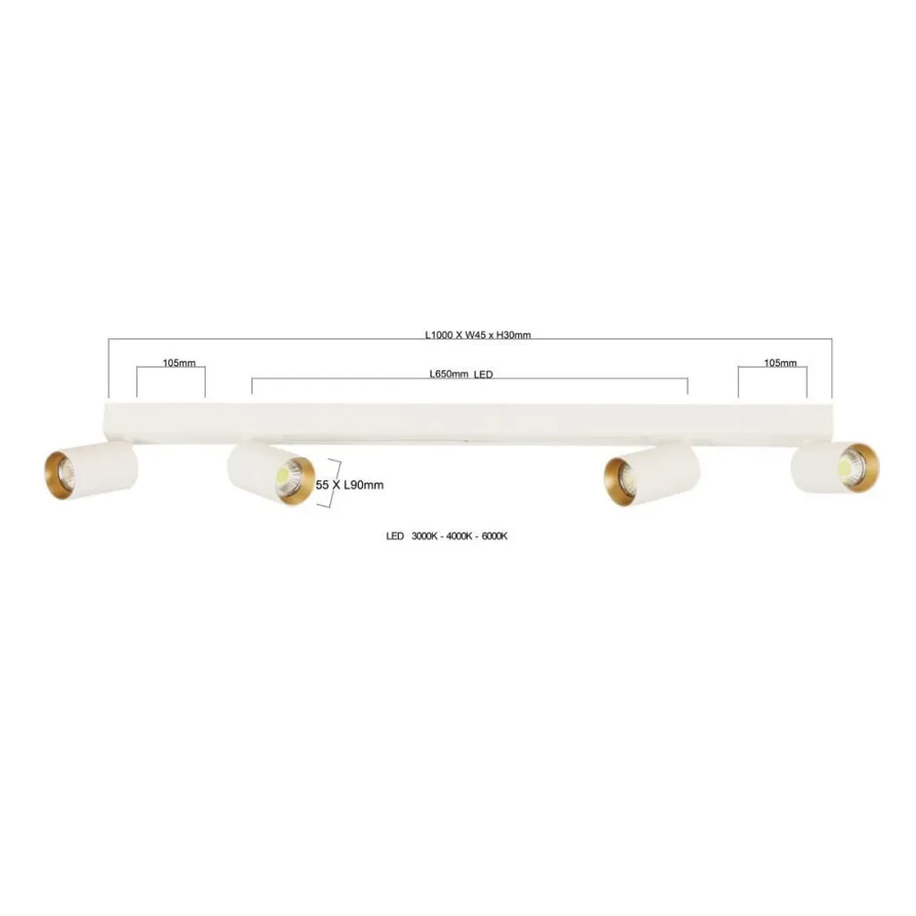 Rampe de spots plafonnier Perugia 4 lumières avec télécommande 1m - 9