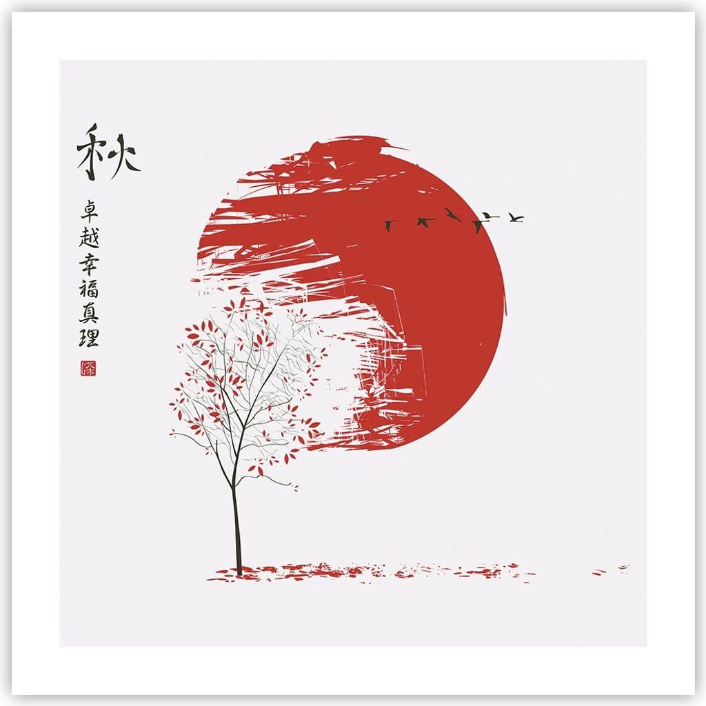 Poster - Poster ohne Rahmen - Japan Blume Kirschen - 50x50 cm - Wand Bild - Wanddeko - Wandbilder - Kunstposter - Wandposter - Bilder - Kunstdruck ...