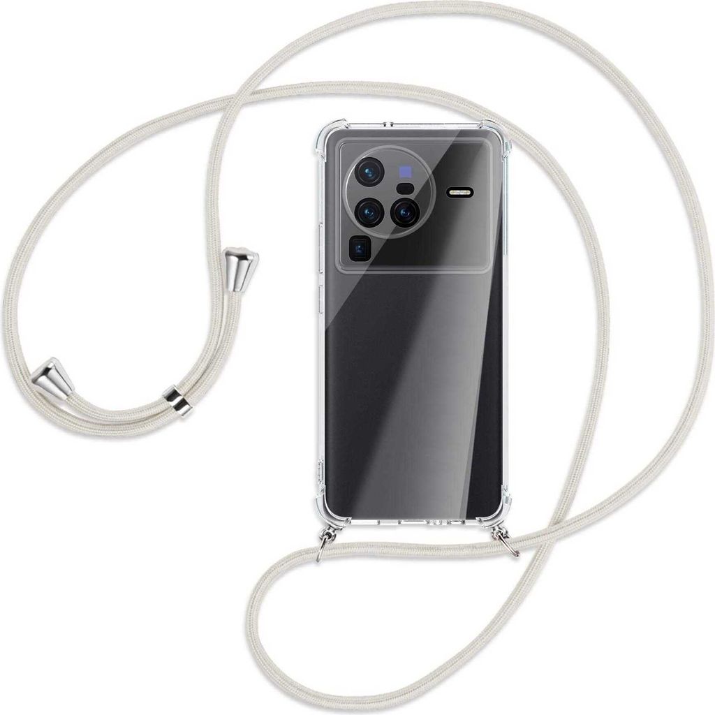 Handykette Backcover-Schutzhülle mit Band (Metall silberfarben) für vivo X80 Pro (V2185A,V2145, 6.78'') - broken white