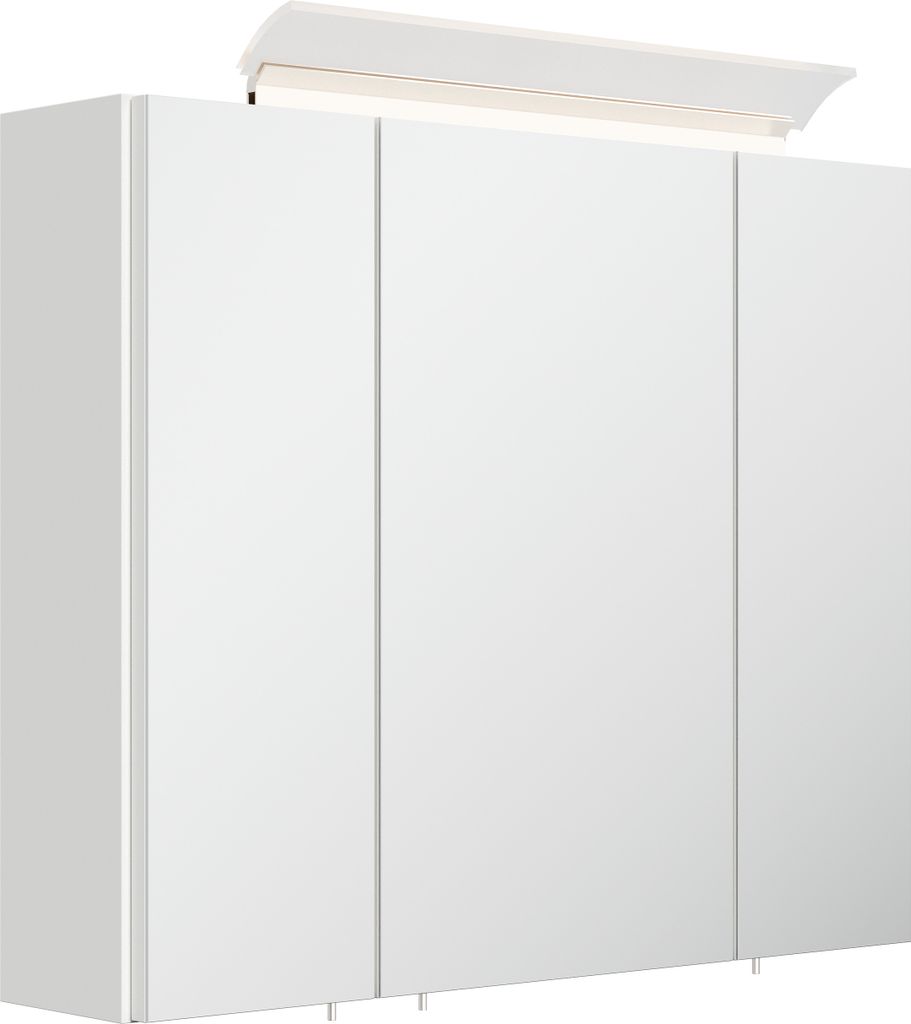 Spiegelschrank 75cm inkl. Design LED-Lampe und Glasböden weiss hochglanz
