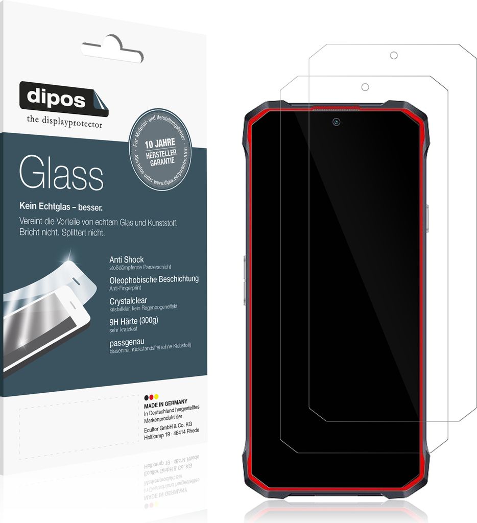 2x Schutzfolie für Hotwav T7 - Anti-Shock 9H Folie dipos Glass Kunststoffglas