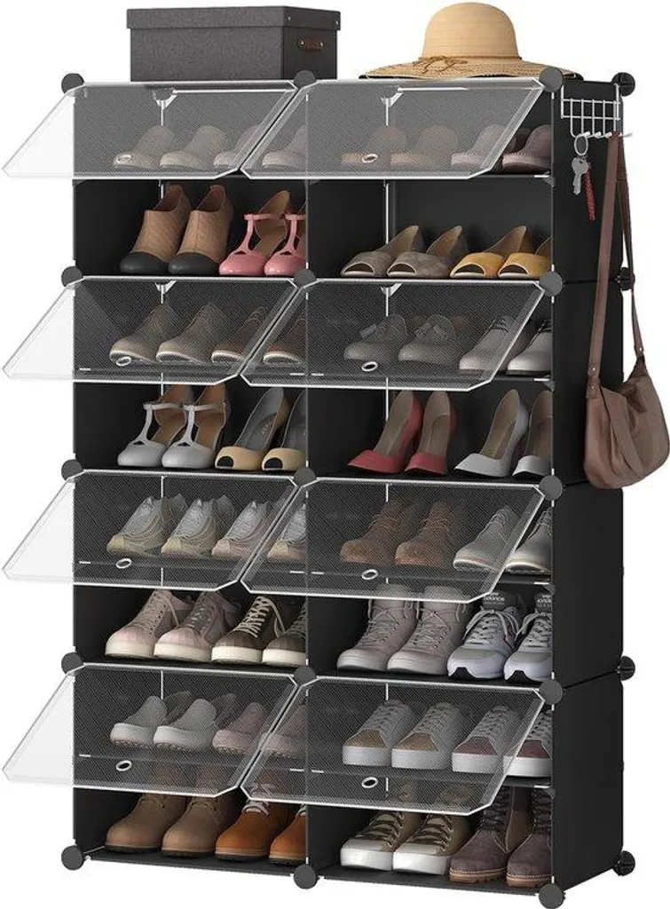 Étagère chaussures gain de place 8 compartiments acier noir robuste