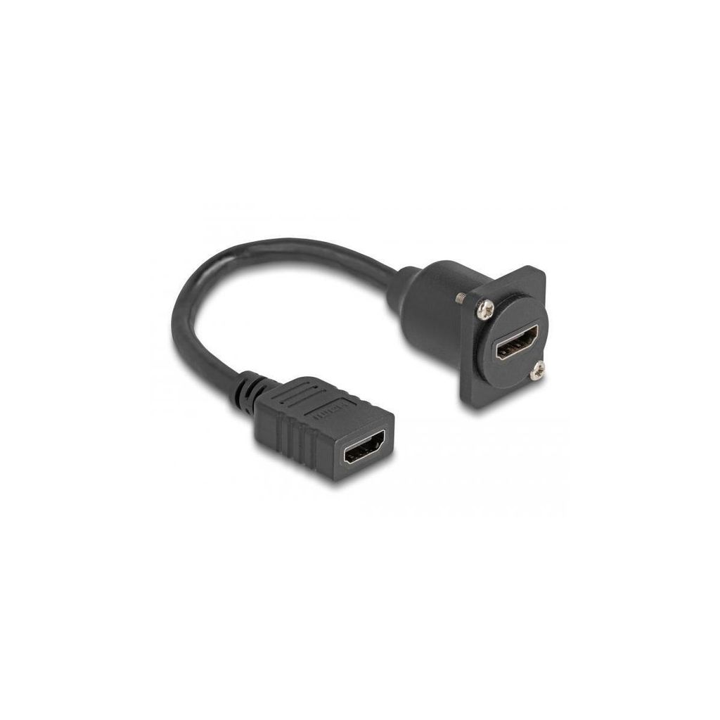 Delock - HDMI-Verlängerungskabel - HDMI weiblich zu HDMI weiblich schraubbar - 20 cm - Schwarz - unterstützt 4K 60 Hz (3840 x 2160)