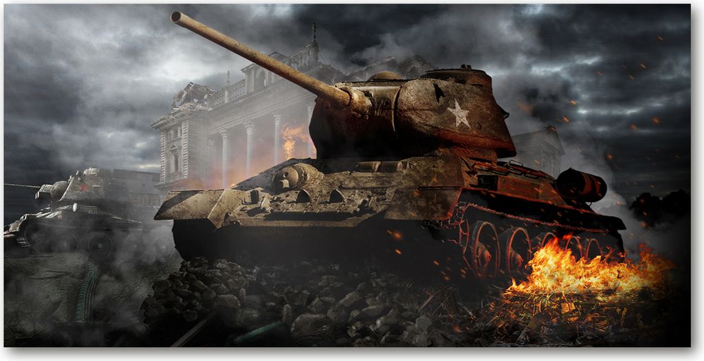 Tulup Leinwandbild -100x50 cm - Wandkunst - Drucke auf Leinwand - Leinwanddruck - Fahrzeuge - Orange - Tank