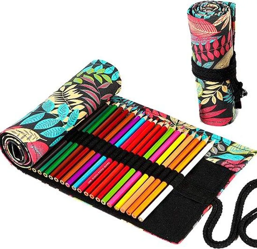 Rangement crayons 72 fentes portable en lin pour dessin en plein air