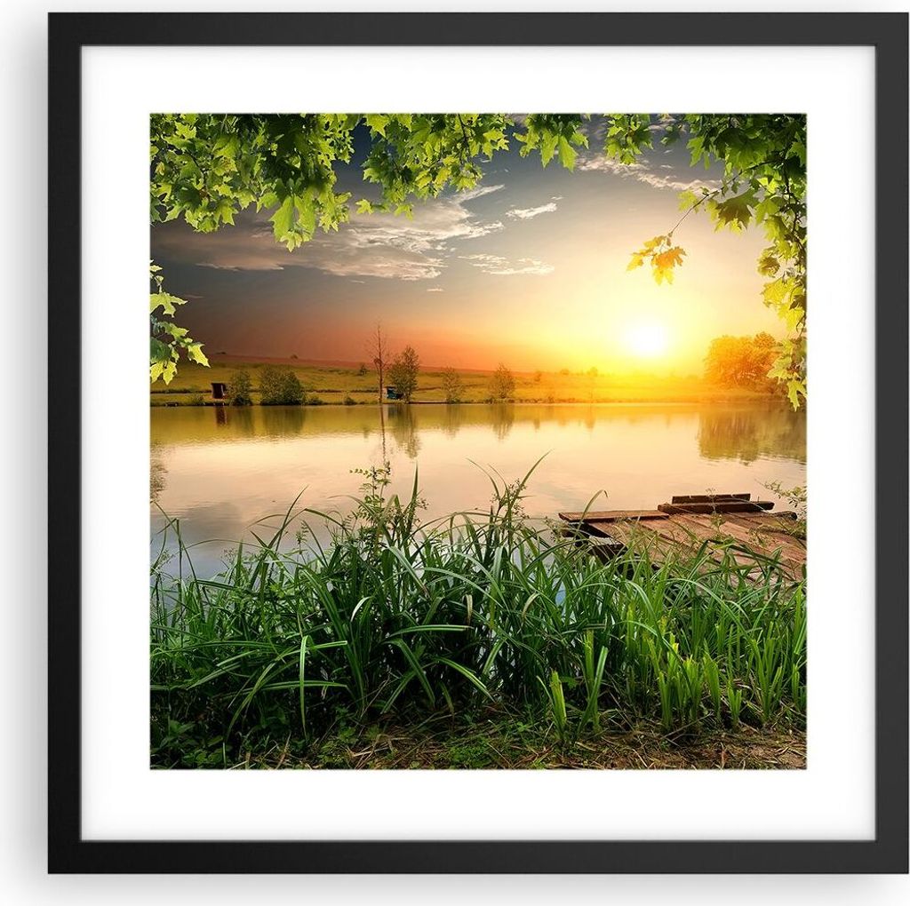 Gerahmtes Poster - Schwarzer Rahmen - Brücke See - 40x40 cm - Wand Bild - Wanddeko - Wandbilder - Kunstposter - Wandposter - Bilderrahmen - Bilder...