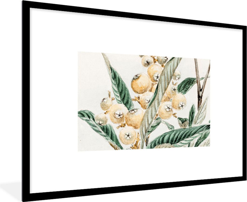 MuchoWow Gerahmtes Poster Beere - Japanisch - Blatt - Vintage 90x60 cm - Poster mit Schwarzem Bilderrahmen Wandposter Rahmen Foto Bilder - Wandde...