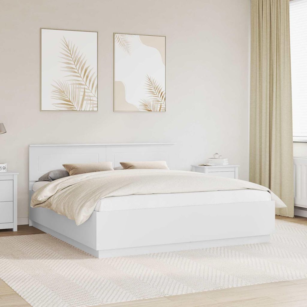 Maison Exclusive - Bettrahmen mit Kopfteil Weiß 180 x 200 cm Holzwerkstoff