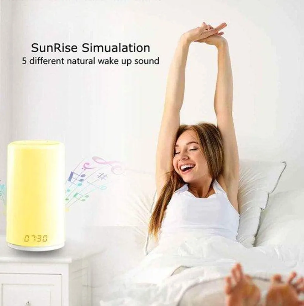 Réveil lumineux simulateur d'aube connecté avec sons naturels apaisants