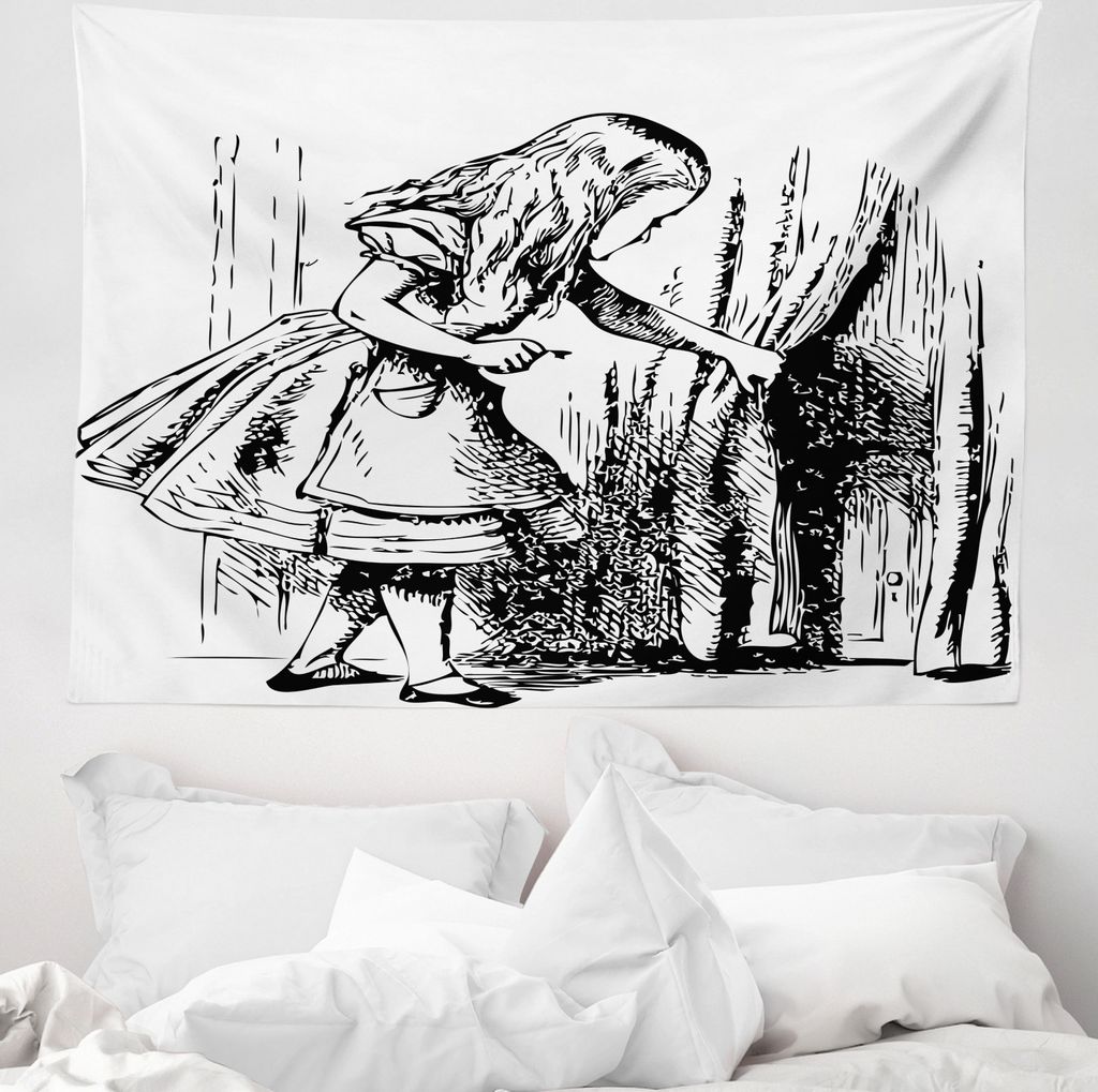 ABAKUHAUS Karikatur Wandteppich, Fairy Adventure aus Weiches Mikrofaser Stoff Waschbar ohne Verblassen Digitaldruck, 150 x 110 cm, Weiß Schwarz