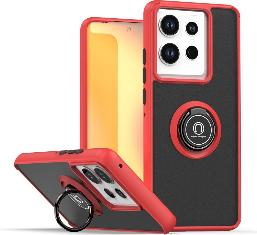 Hülle für Motorola Edge 50 Pro Matte Transluzent TPU Stoßfest Schutzhülle mit Ring Halter Ständer Rot