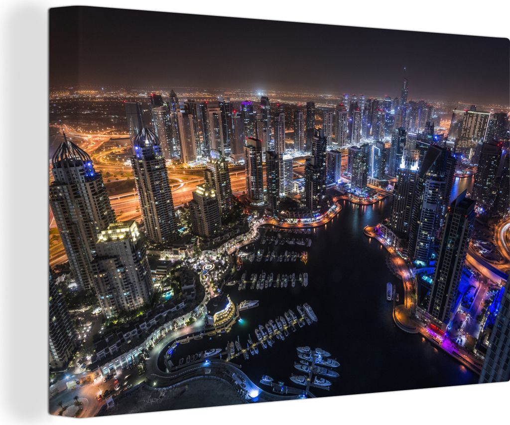 OneMillionCanvasses - Leinwandbilder - 140x90 cm, Farbspiel in Dubai Marina, Wandbilder Kunstdruck Wanddekoration - Foto auf Leinwand - Gemälde ...
