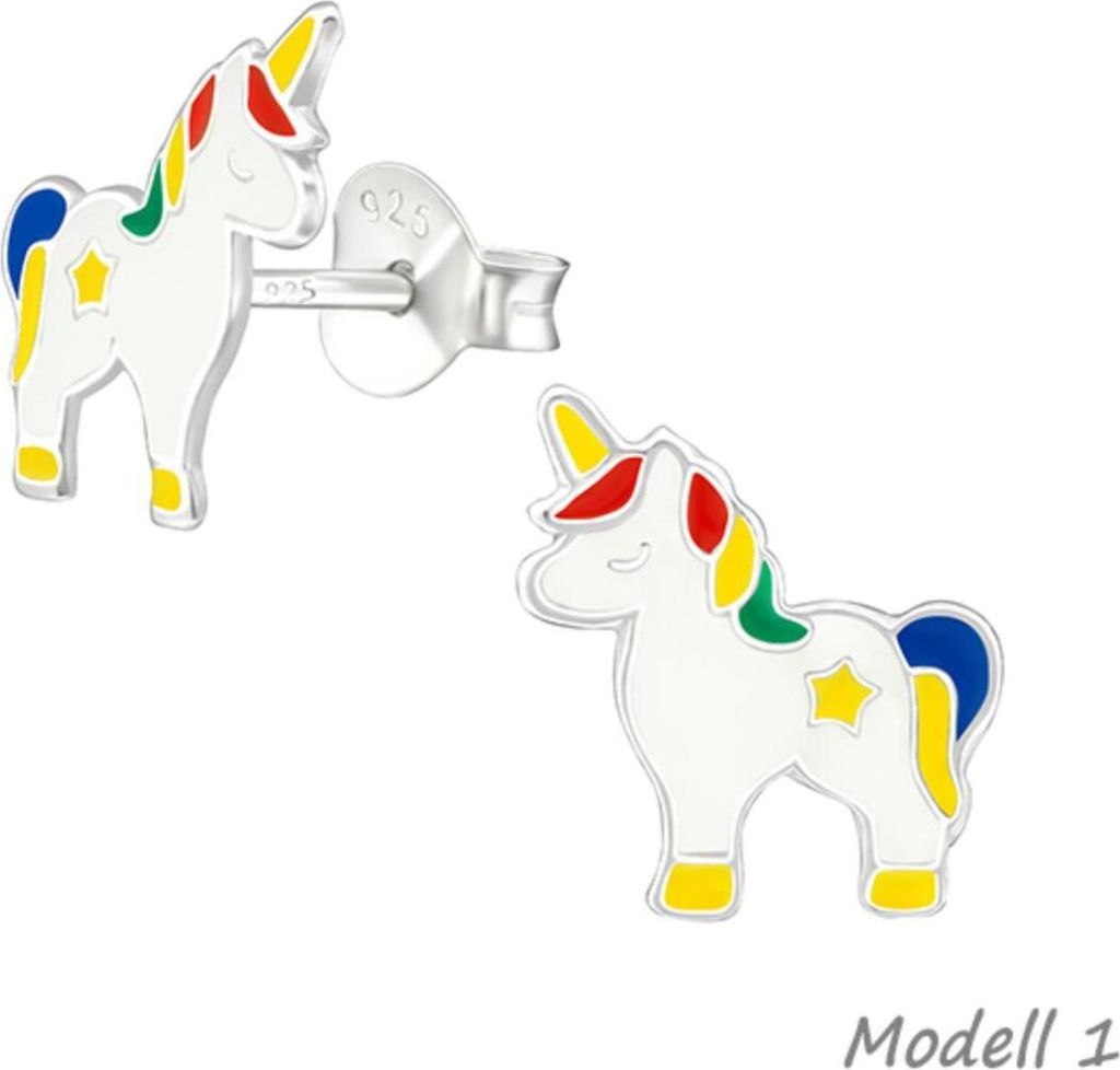 Kinderohrstecker „Einhorn“: 925 Silber Ohrringe bunt mit Stern Modell 1