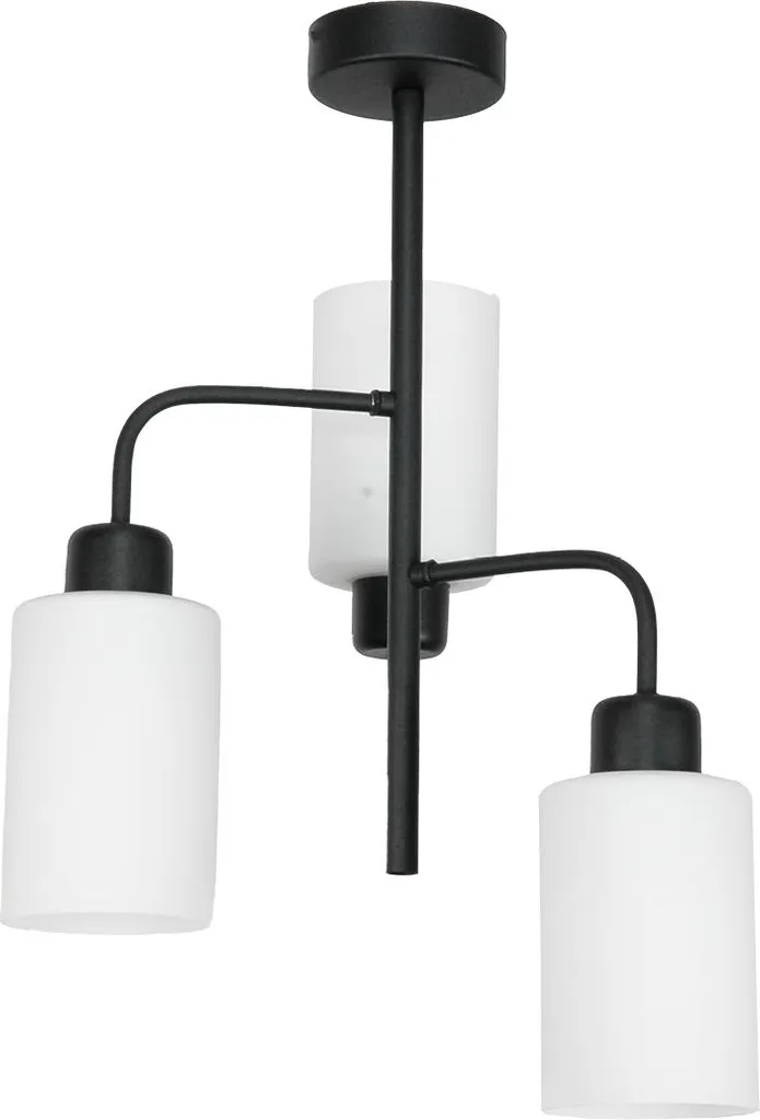 Lustre Suspension Classique en Verre Blanc et Finition Noire 15-440