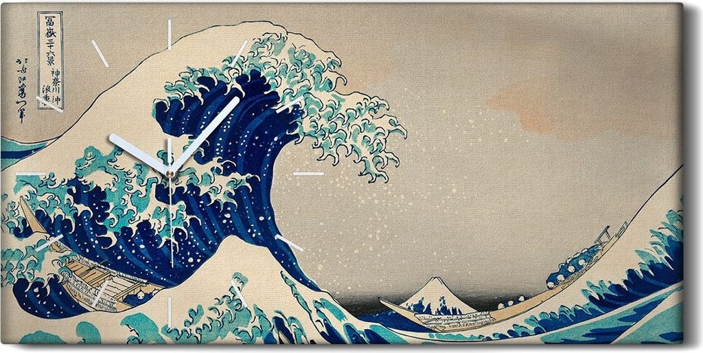 Wandbild Leinwand Bilder mit Uhr 60x30 Gemälde Meer Sturm Boote Wellen Kunst - weiße Hände